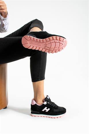 Hammer Jack Peru Hakiki Deri Siyah-Pembe Kadın Spor Ayakkabı