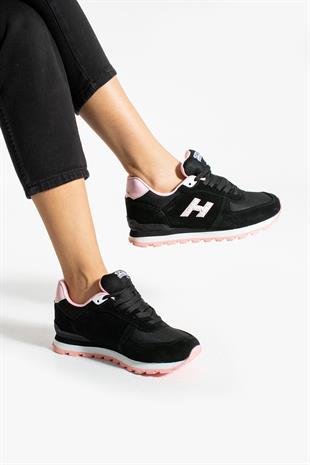 Hammer Jack Peru Hakiki Deri Siyah-Pembe Kadın Spor Ayakkabı