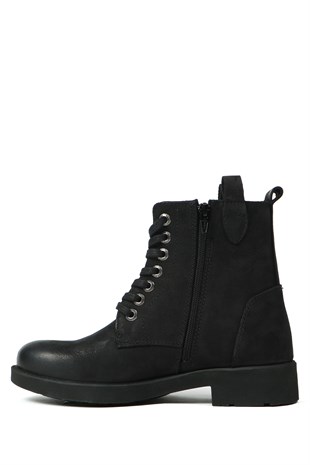 Hammer Jack Hakiki Deri Siyah Nubuk Kadın Bot
