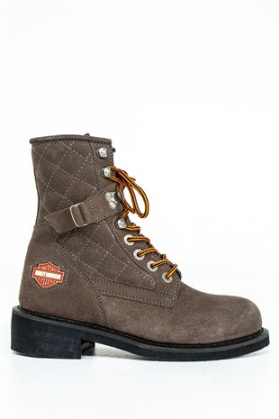 Harley Davidson Worker Hakiki Deri Gri Unisex Kadın Bot 