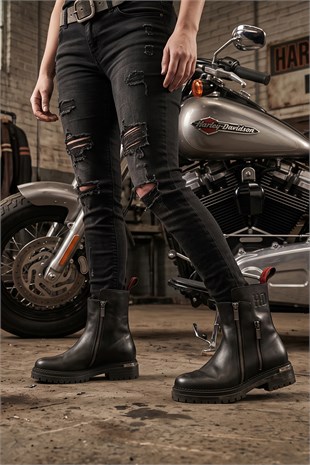 Harley Davidson Peking Deri Siyah Kadın Bot