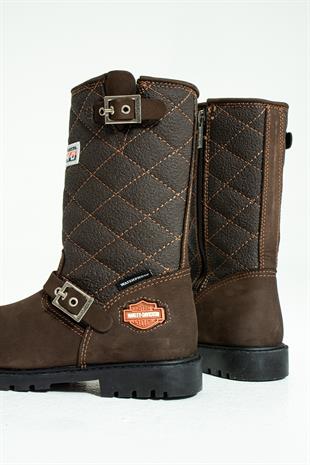Harley Davidson Laconia Hakiki Deri Kahverengi Çocuk Çizme 
