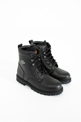 Harley Davidson Hakiki Deri Jimmy Siyah Deri Çocuk Bot 