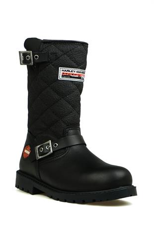 Harley Davidson Laconia Hakiki Deri Siyah Çocuk Çizme 