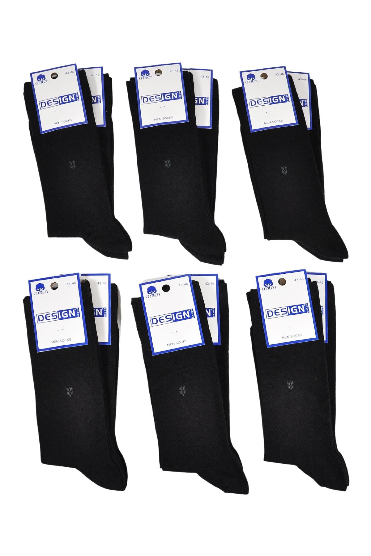 Başak Desenli Soket Erkek Çorabı - 39-42 / 43-46 Numara - %80 Pamuk - Siyah | Design Socks