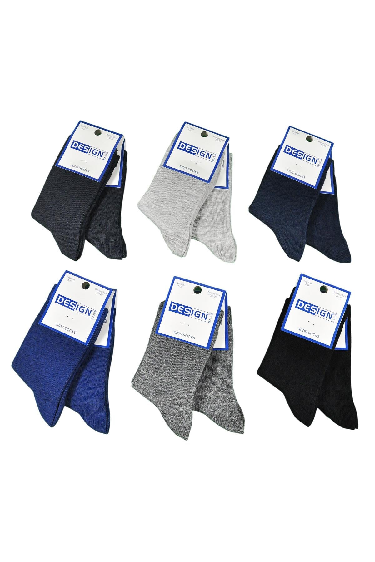 Desensiz Düz Soket Çocuk Çorabı - Koyu Asorti - 3 Yaş / 11 Yaş- %70 Pamuk | Design Socks