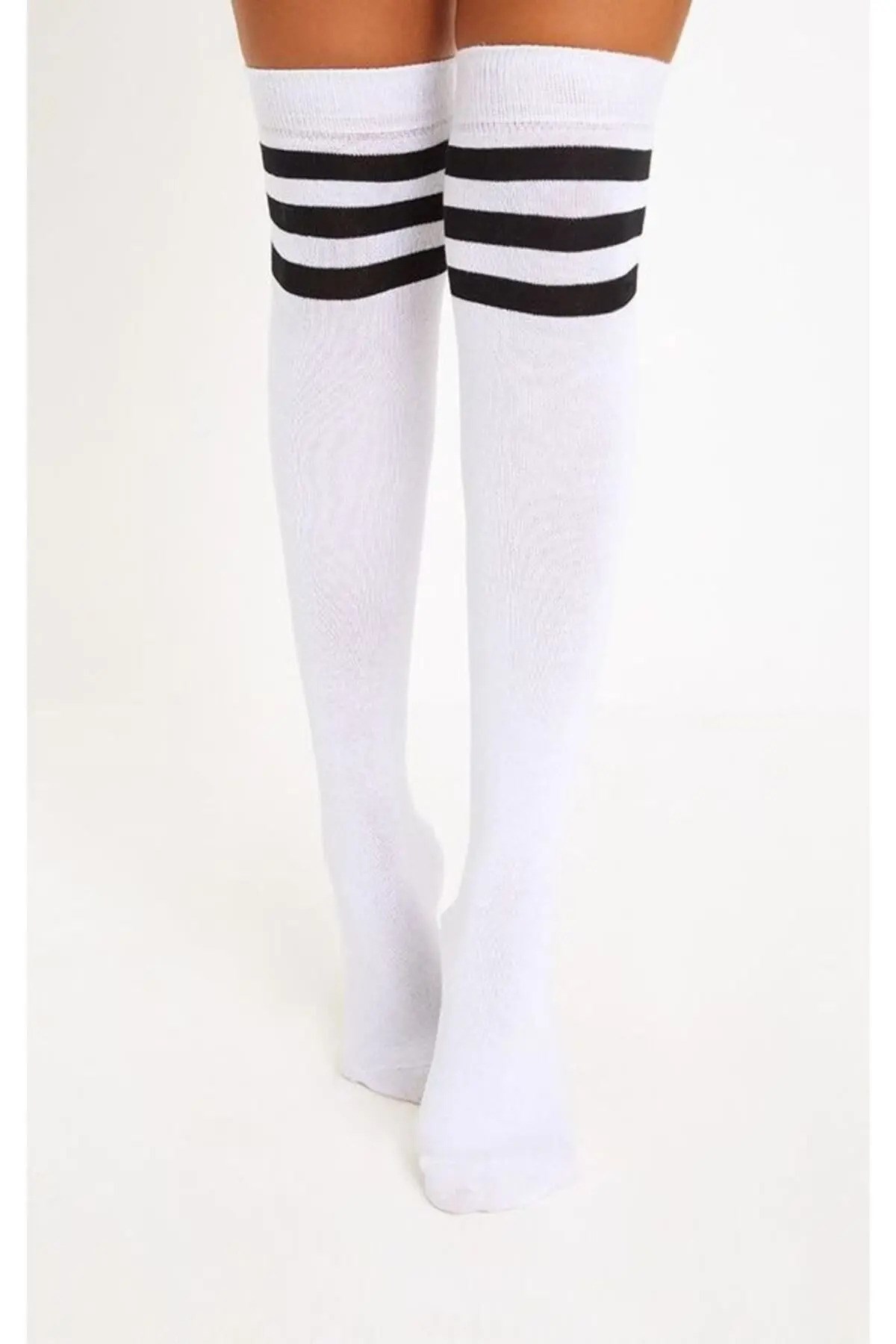 Diz Üstü Kadın Çorabı 3 Çember Siyah - 36-40 Numara - %70 Pamuk | Design Socks