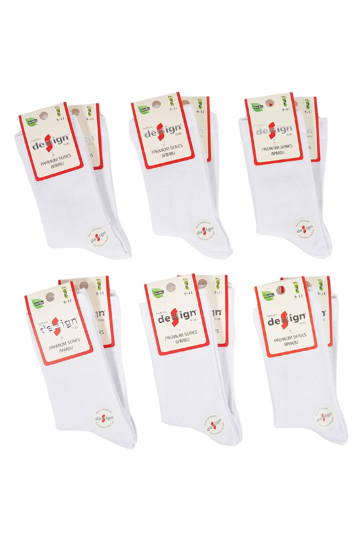 Doğal Bambu İçerikli Çocuk Soket Çorabı - Beyaz- 1-12 Yaş - %70 Bambu | Design Socks