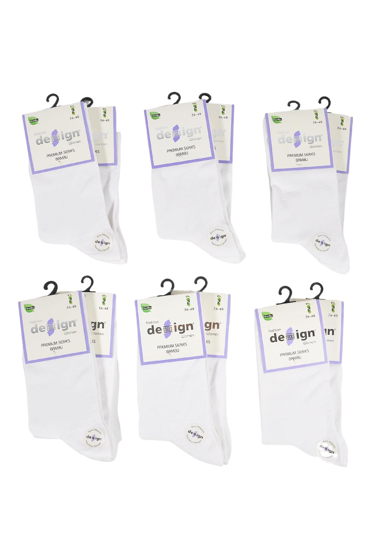 Doğal Bambu İçerikli Kadın Soket Çorabı - %70 Bambu Düz Beyaz | Design Socks