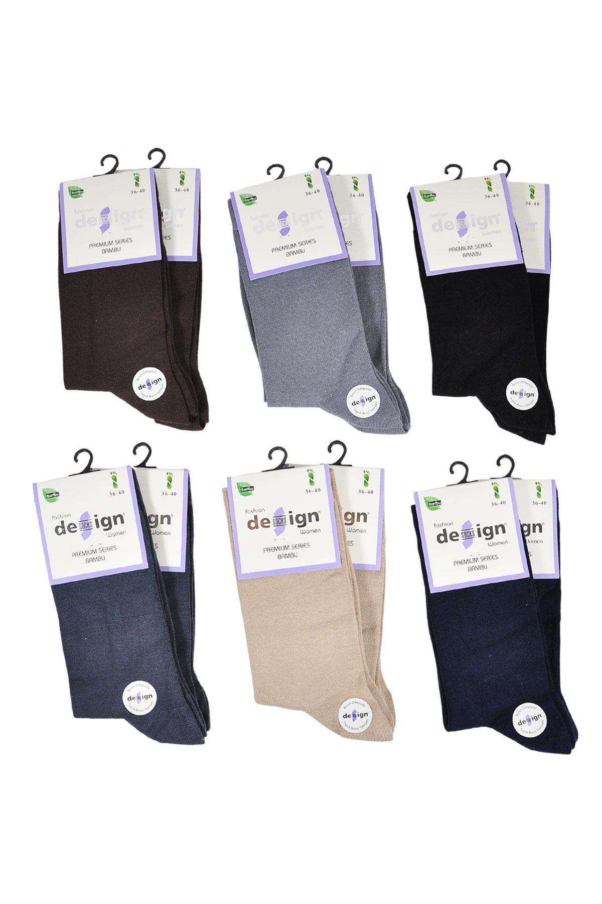Doğal Bambu İçerikli Kadın Soket Çorabı - %70 Bambu Düz Koyu Asorti | Design Socks