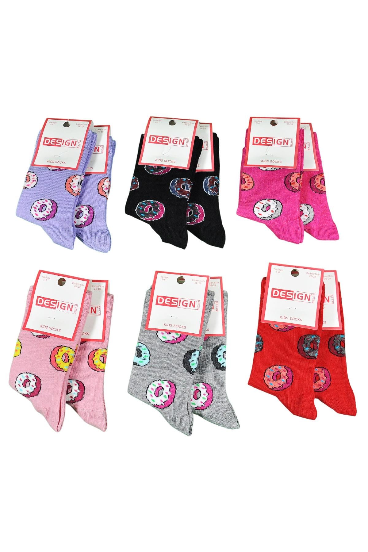 Donut Desenli Soket Çocuk Çorabı - Asorti - 3 Yaş / 11 Yaş- %70 Pamuk | Design Socks