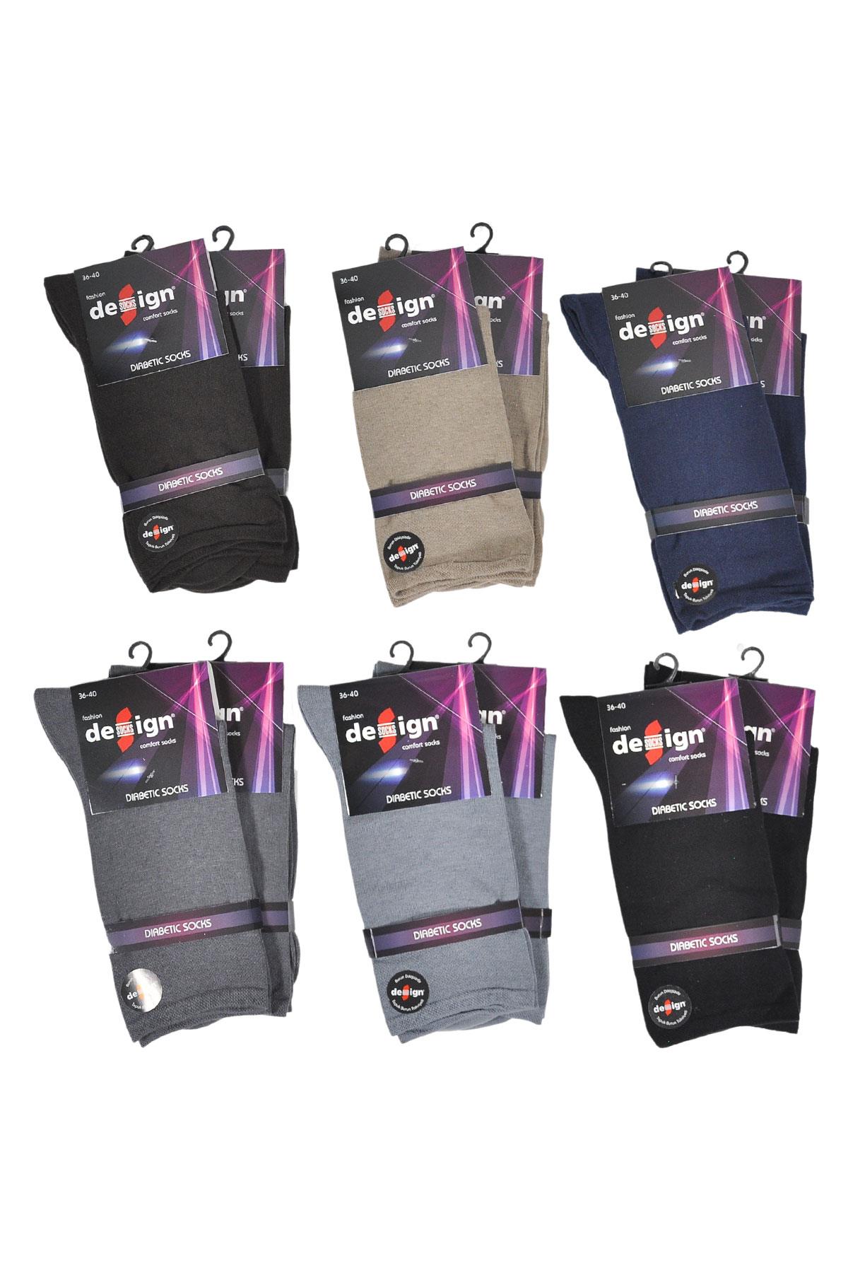 Düz Asorti Şeker (Diyabet) Soket Kadın Çorabı - 36-40 Numara | Design Socks