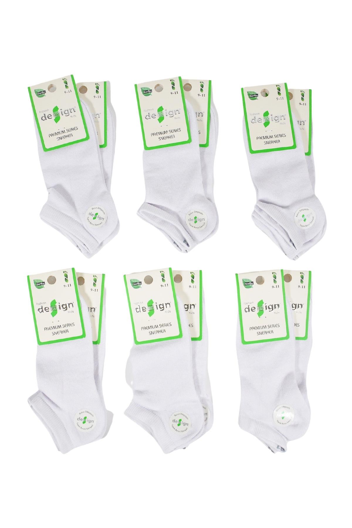 Düz Bambu Patik Çocuk Çorabı - Beyaz - 1-12 Yaş - %70 Bambu | Design Socks