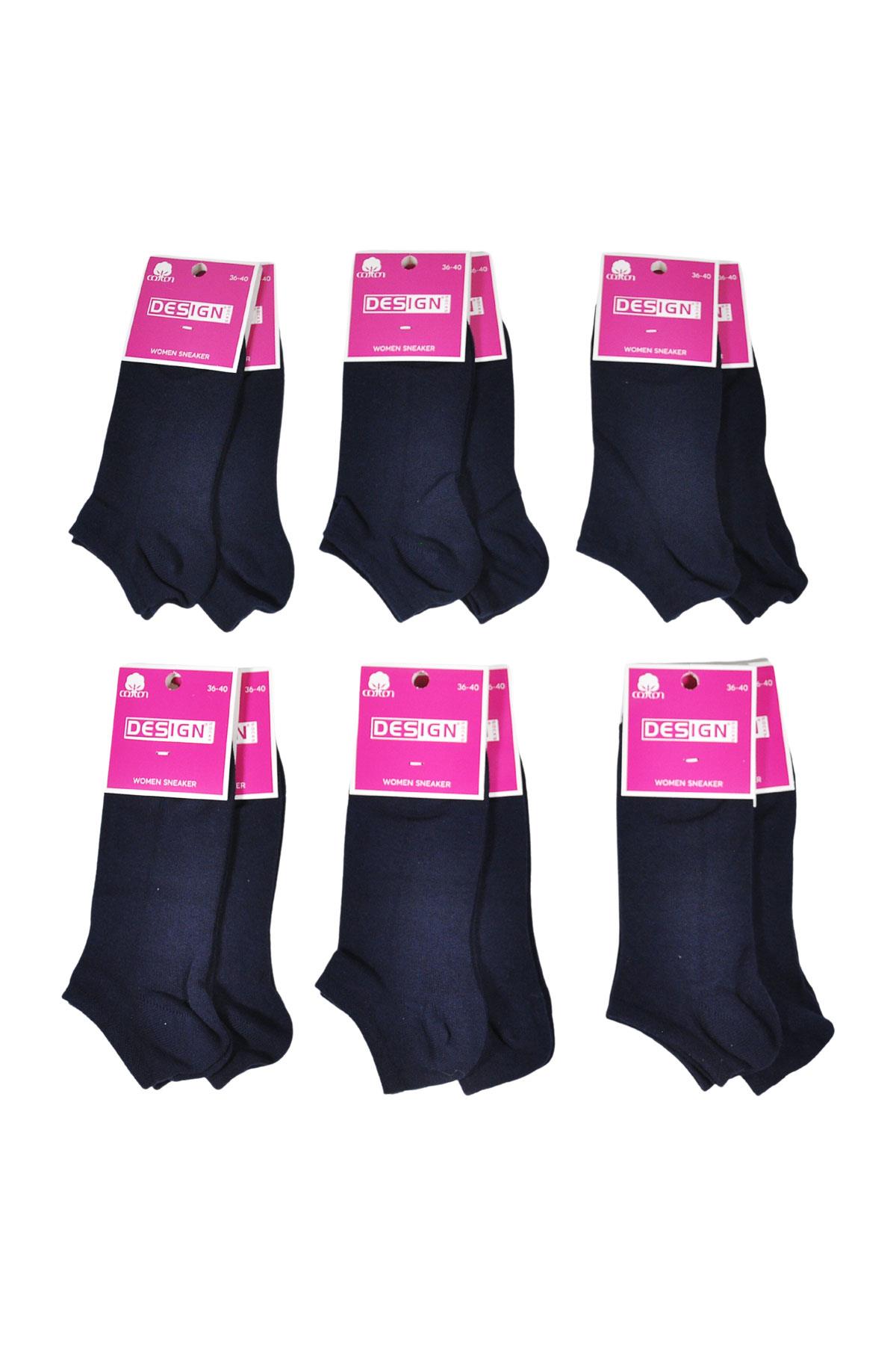 Düz Desensiz Patik Kadın Çorabı - Lacivert - 36-40 Numara - %70 Pamuk | Design Socks