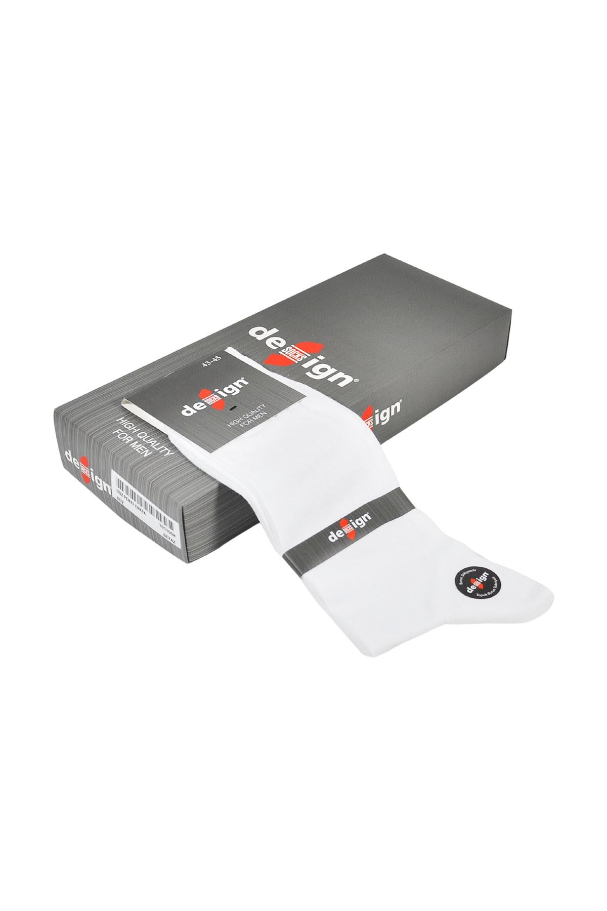 Düz Penye Soket Erkek Çorabı - 40-42 / 43-45 Numara - %75 Pamuk - Beyaz
