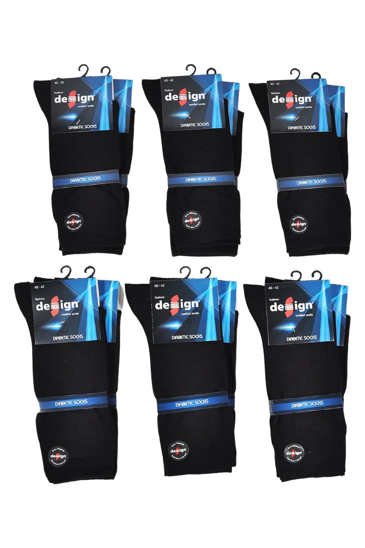 Düz Siyah Şeker (Diyabet) Soket Erkek Çorabı - 40-42 / 43-45 Numara | Design Socks