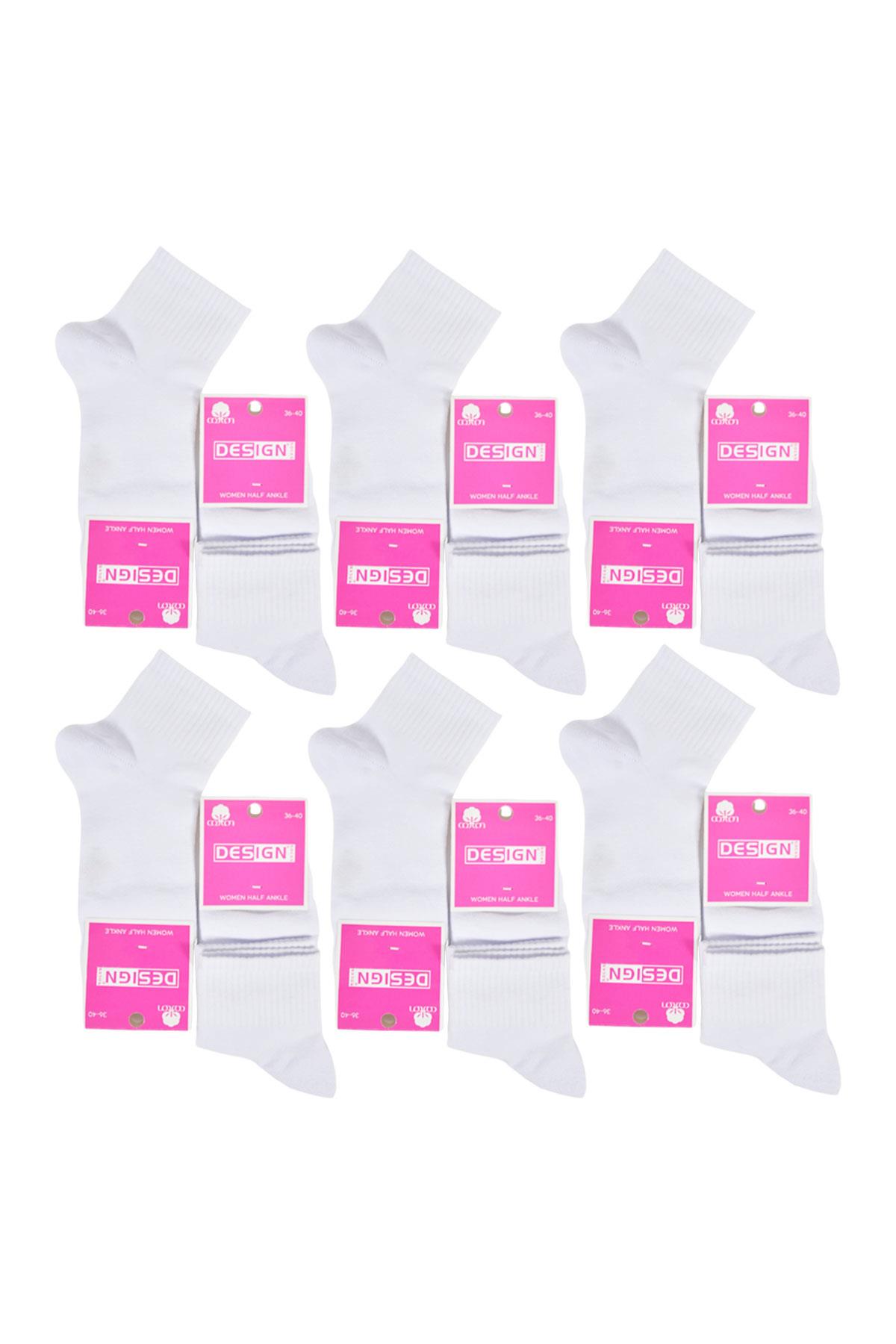 Düz Yarım Konç Kadın Çorabı - Beyaz - 36-40 Numara - %70 Pamuk | Design Socks