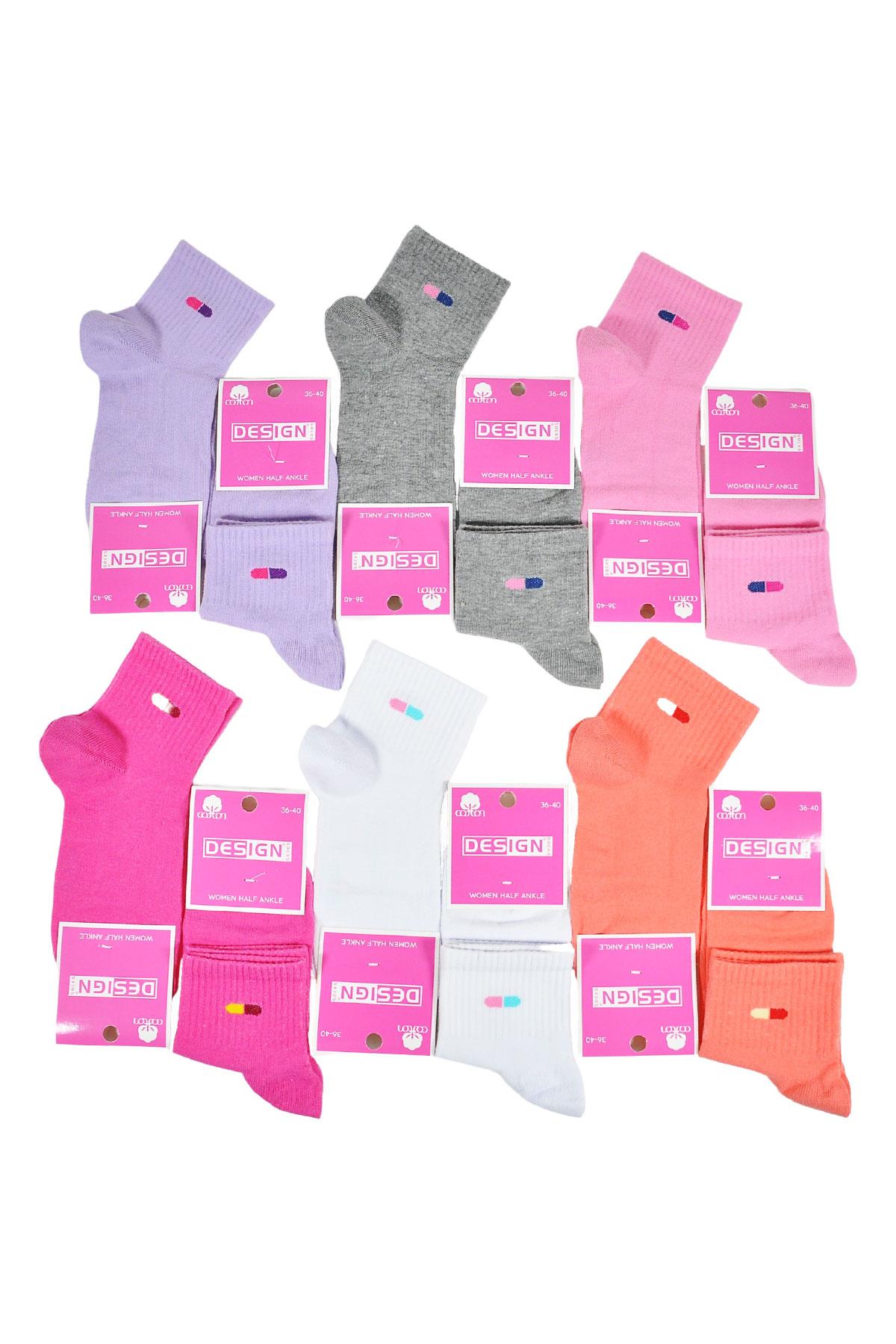 Kapsül Desenli Yarım Konç Kadın Çorabı - Asorti - 36-40 Numara - %70 Pamuk | Design Socks
