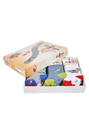 Dinazor Desenli Soket Bebek Çorabı - Asorti - 0-24 Ay - %80 Pamuk | Design Socks