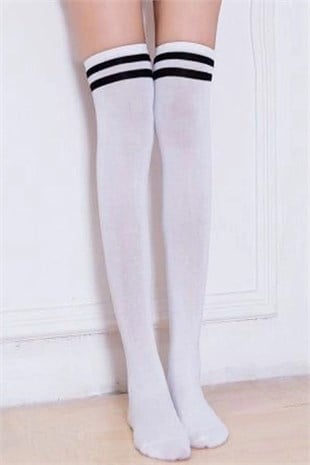 Diz Üstü Kadın Çorabı Çift Çember Siyah - 36-40 Numara - %70 Pamuk | Design Socks