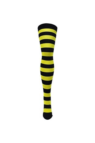 Diz Üstü Kadın Çorabı Siyah-Sarı Çizgili - 36-40 Numara - %70 Pamuk | Design Socks