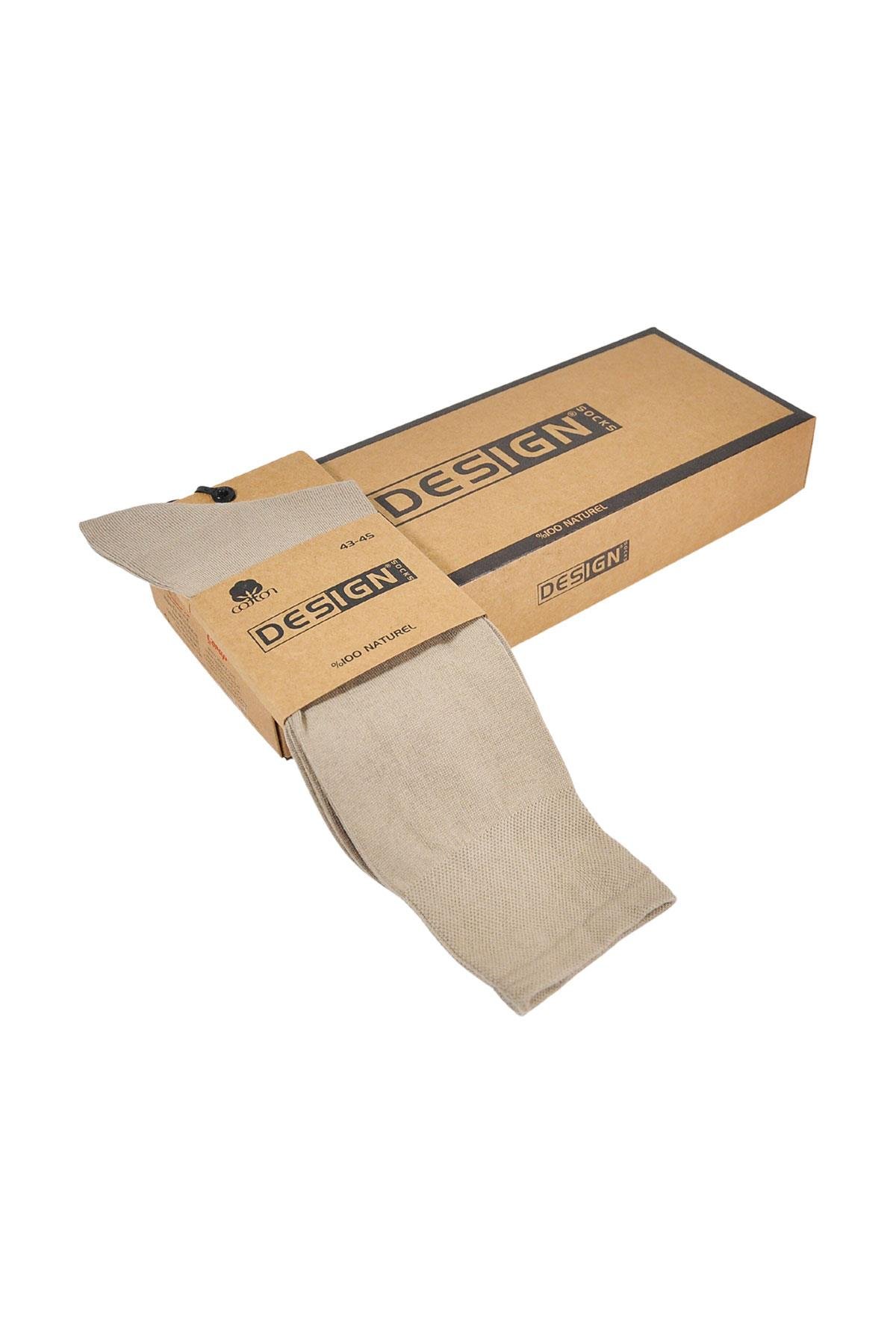 %100 Pamuk Soket Erkek Çorabı - 40-42 / 43-45 - Bej - 6 Çift | Design Socks