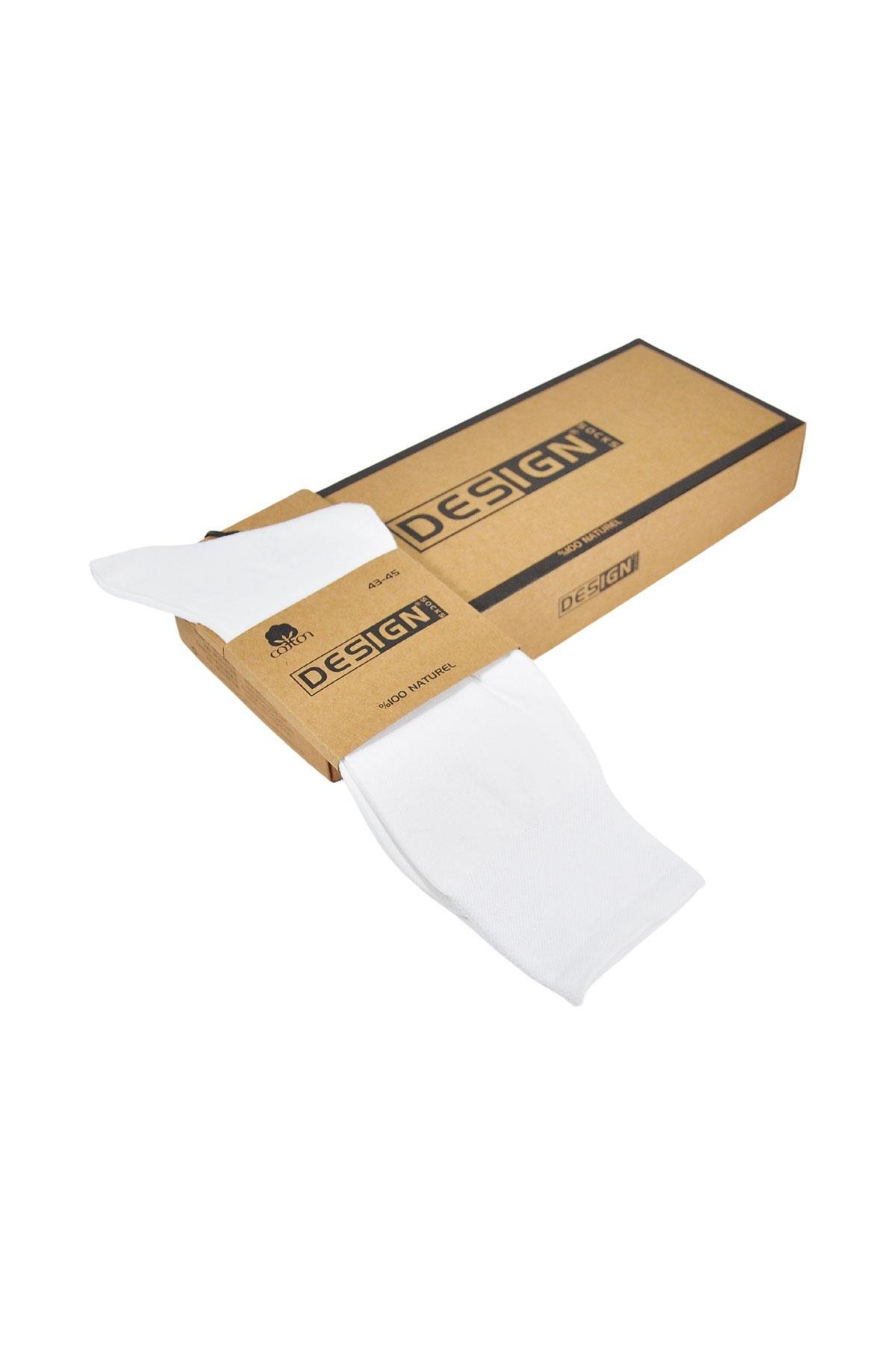 %100 Pamuk Soket Erkek Çorabı - 40-42 / 43-45 - Beyaz - 6 Çift | Design Socks