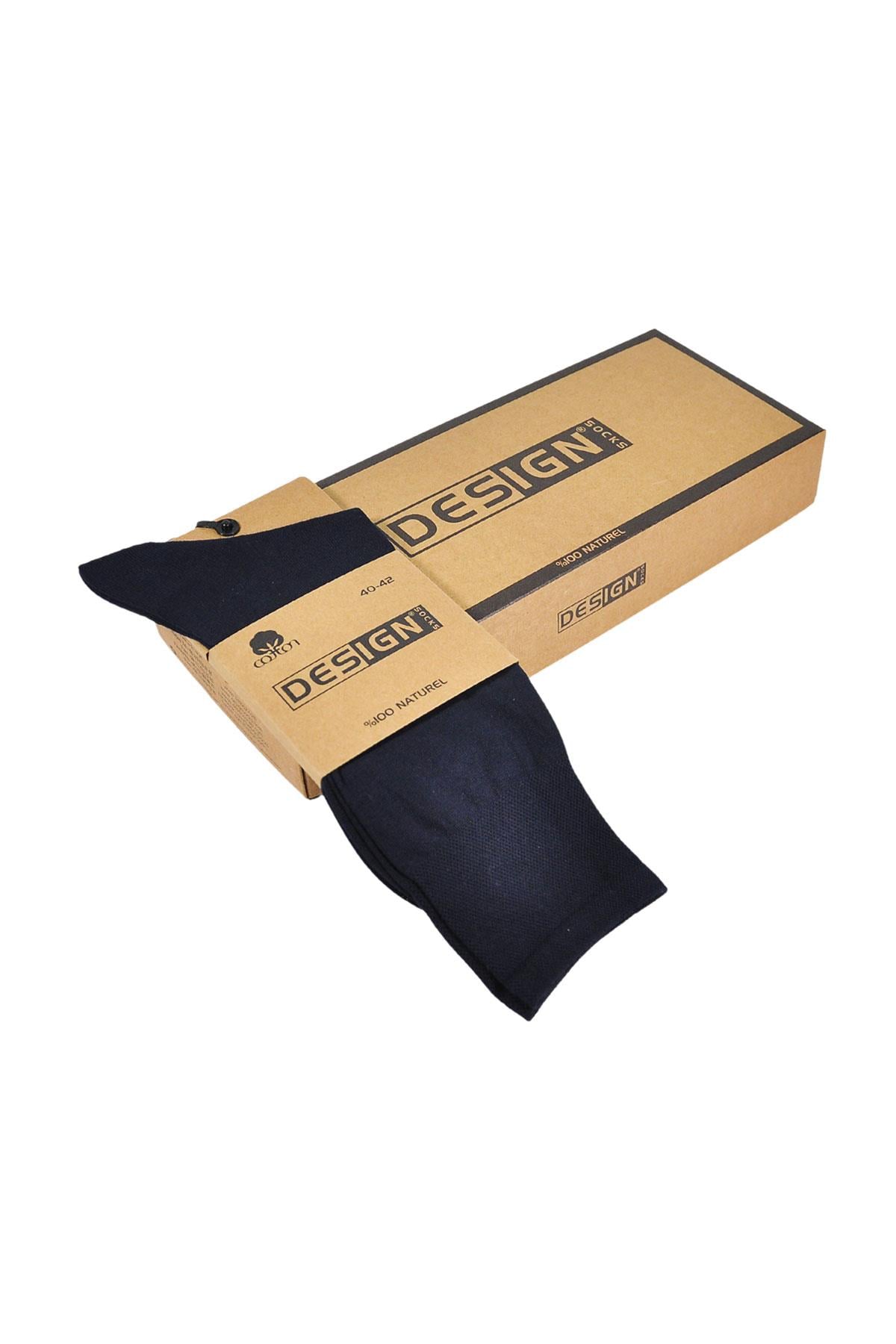 %100 Pamuk Soket Erkek Çorabı - 40-42 / 43-45 - Lacivert - 6 Çift | Design Socks