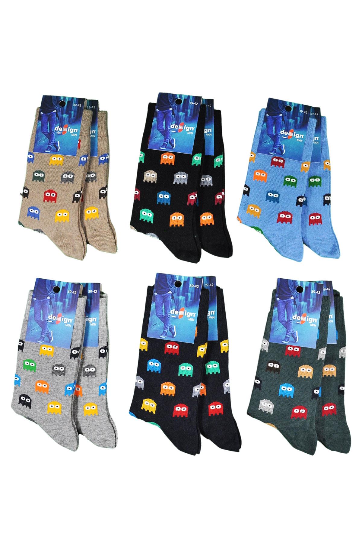 Canavar Desenli Soket Erkek Çorabı - 39-42 / 43-46 Numara - %80 Pamuk - Asorti | Design Socks