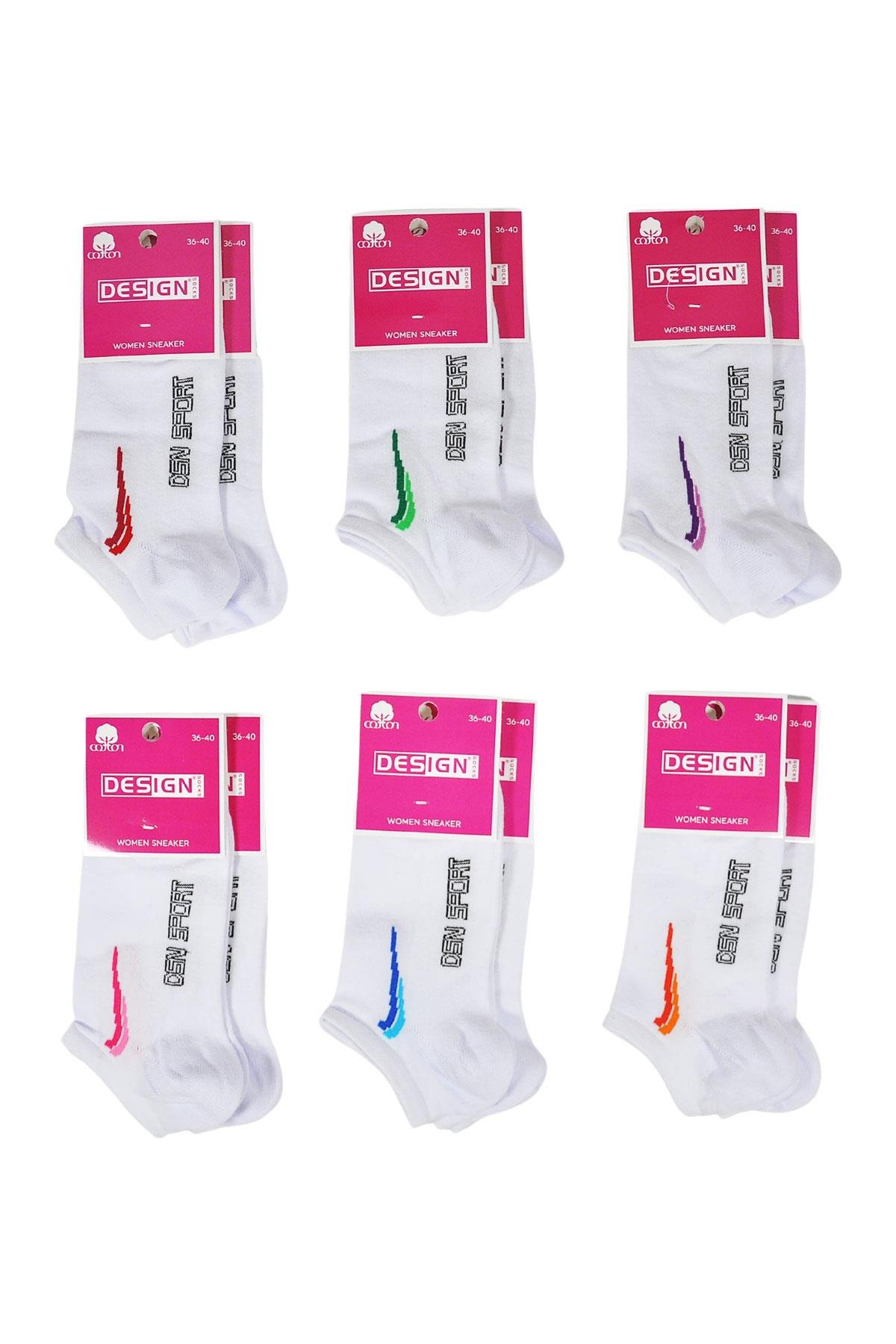 Çentik Desenli Patik Kadın Çorabı - Beyaz - 36-40 Numara - %70 Pamuk | Design Socks
