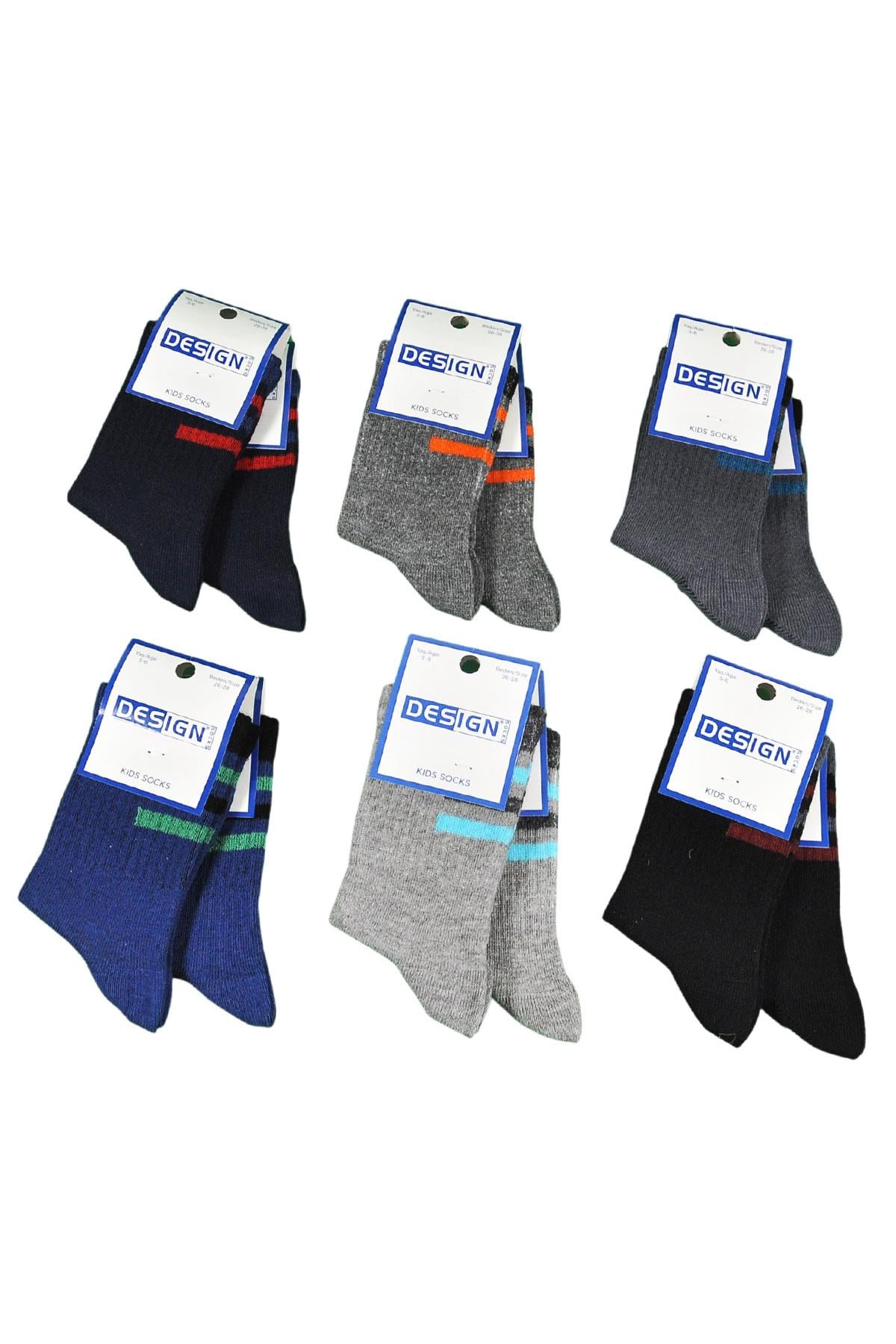 Çift Şerit Desenli Soket Çocuk Çorabı - Asorti - 3 Yaş / 11 Yaş- %70 Pamuk | Design Socks