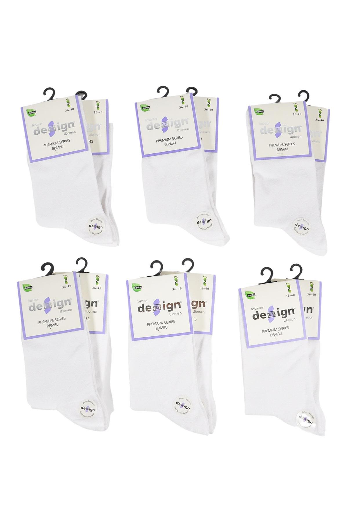 Doğal Bambu İçerikli Kadın Soket Çorabı - %70 Bambu Düz Beyaz | Design Socks