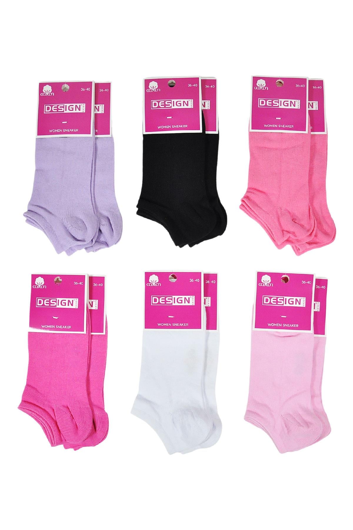 Düz Desensiz Patik Kadın Çorabı - Asorti - 36-40 Numara - %70 Pamuk | Design Socks