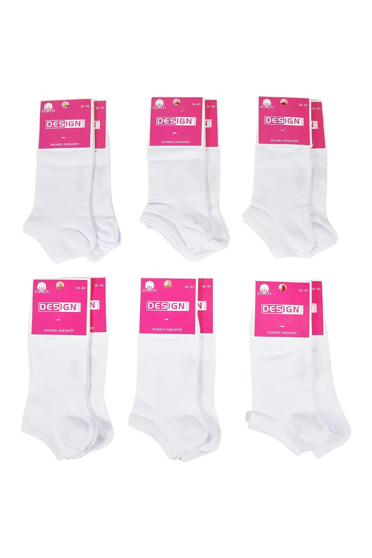 Düz Desensiz Patik Kadın Çorabı - Beyaz - 36-40 Numara - %70 Pamuk | Design Socks