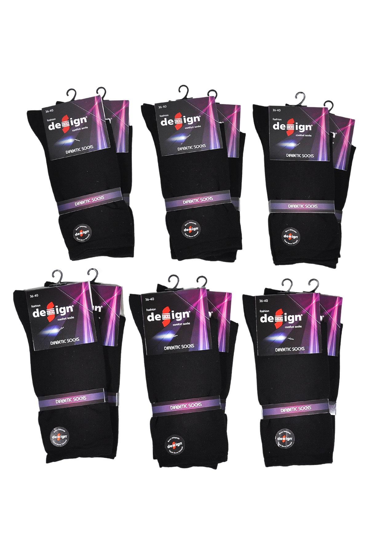 Düz Siyah Şeker (Diyabet) Soket Kadın Çorabı - 36-40 Numara | Design Socks
