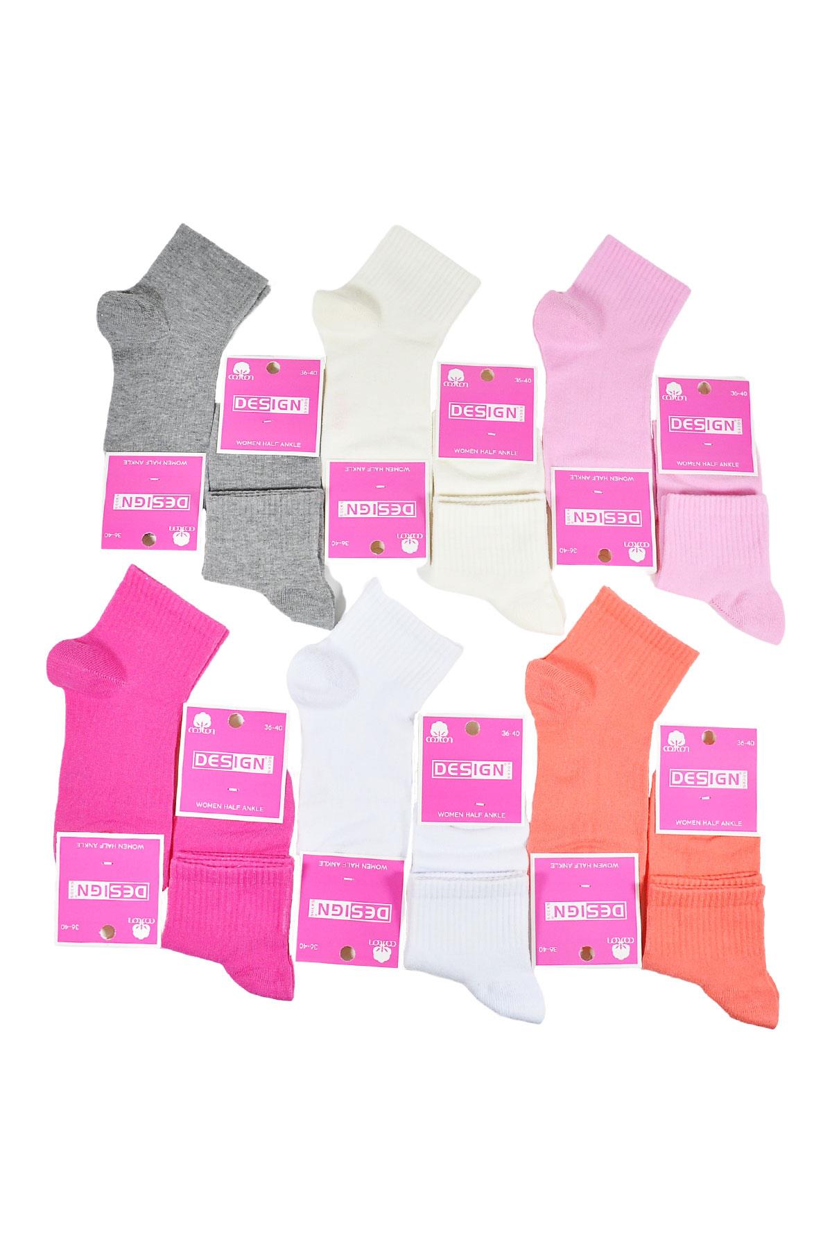 Düz Yarım Konç Kadın Çorabı - Asorti - 36-40 Numara - %70 Pamuk | Design Socks