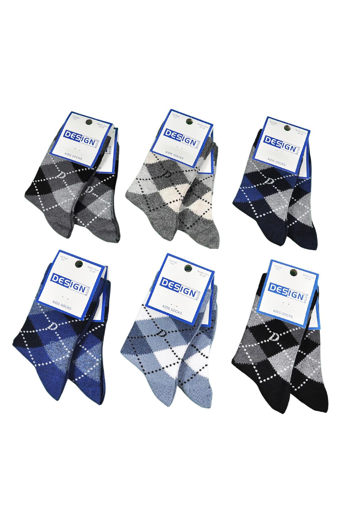 Ekose Desenli Soket Çocuk Çorabı - Asorti - 3 Yaş / 11 Yaş- %70 Pamuk | Design Socks