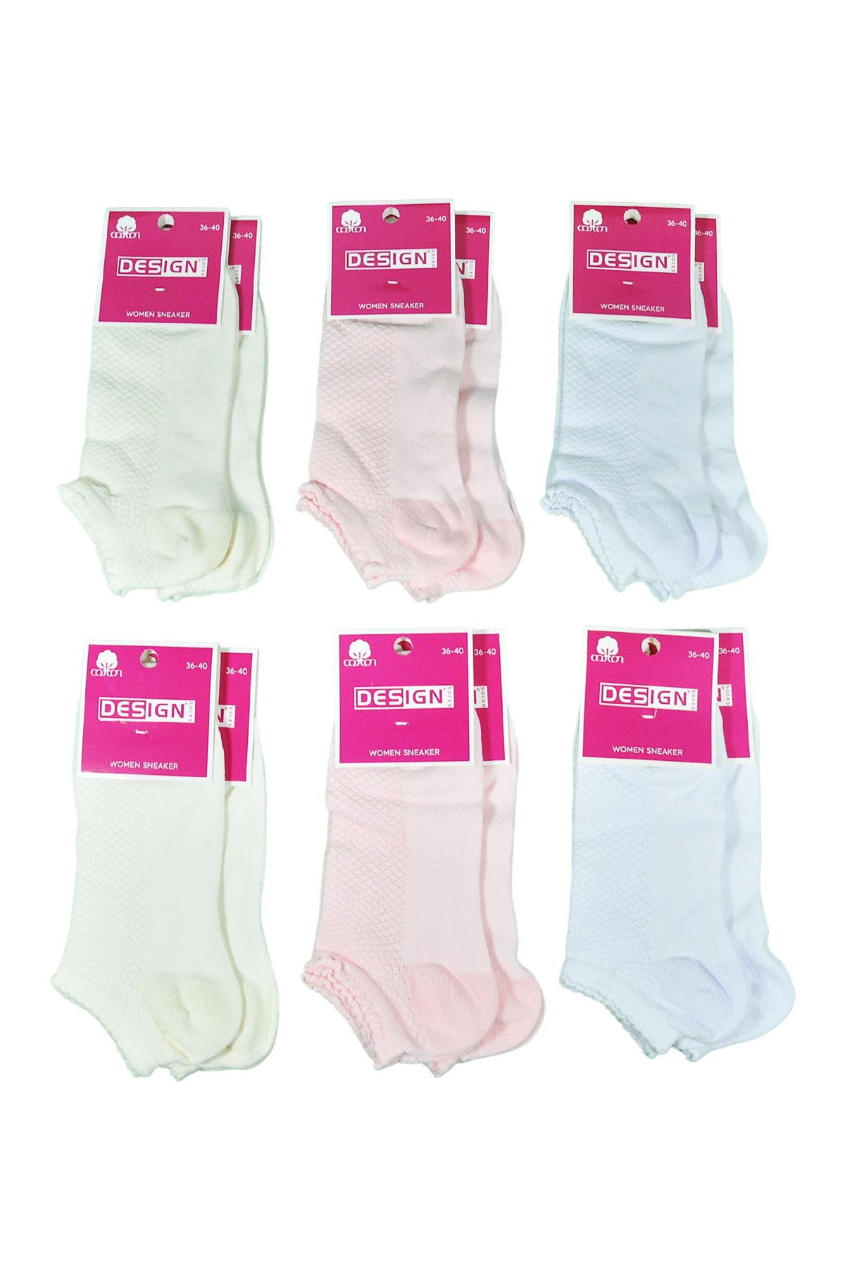 File Kare Desenli Patik Kadın Çorabı - Asorti - 36-40 Numara - %70 Pamuk | Design Socks