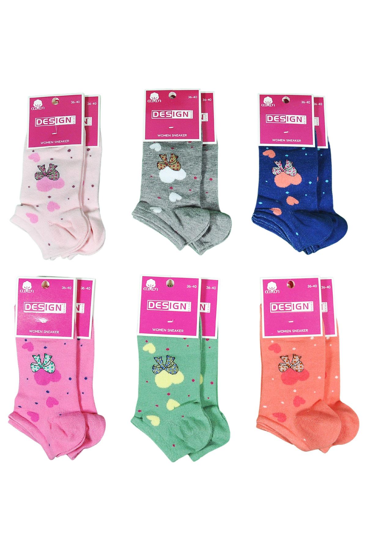 Fiyonk Desenli Patik Kadın Çorabı - Asorti - 36-40 Numara - %70 Pamuk | Design Socks