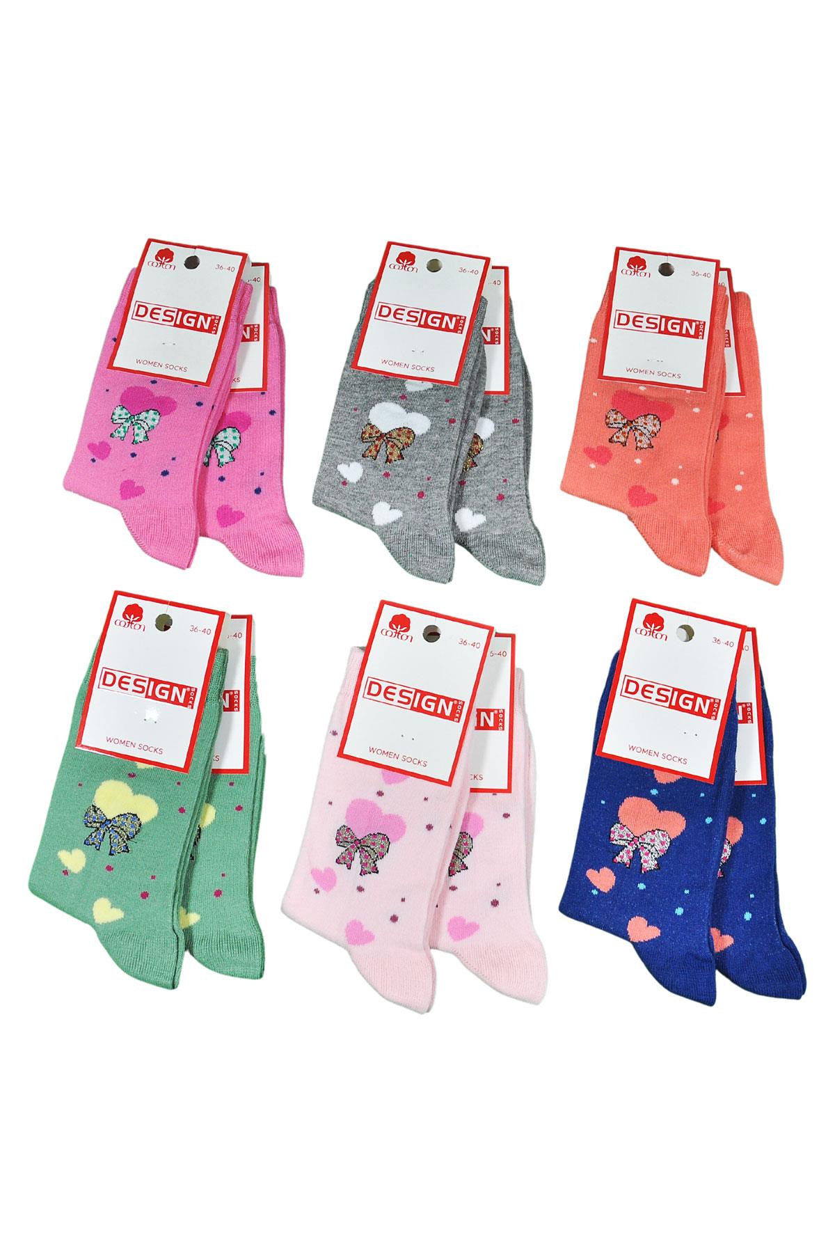 Fiyonk Desenli Soket Kadın Çorabı - Asorti - 36-40 Numara - %70 Pamuk | Design Socks
