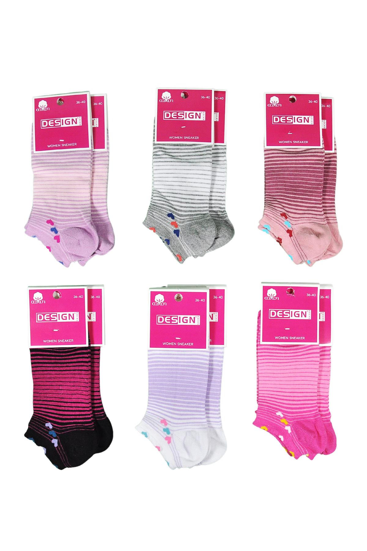 Kalpli Çember Desenli Patik Kadın Çorabı - Asorti - 36-40 Numara - %70 Pamuk | Design Socks