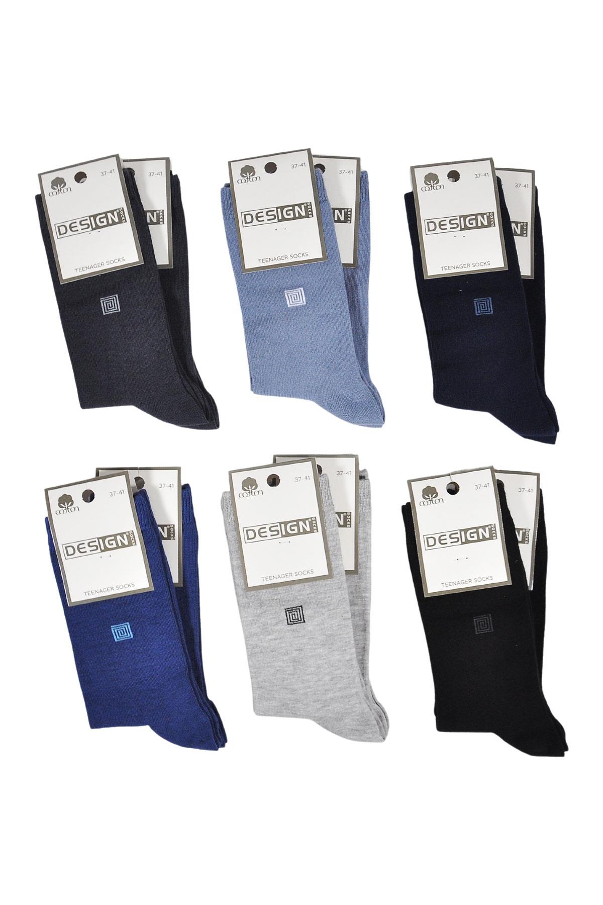 Kare Labirent Desenli Soket Tenaager (Genç) Çorabı - Asorti - 37-41 Numara - %70 Pamuk | Design Socks