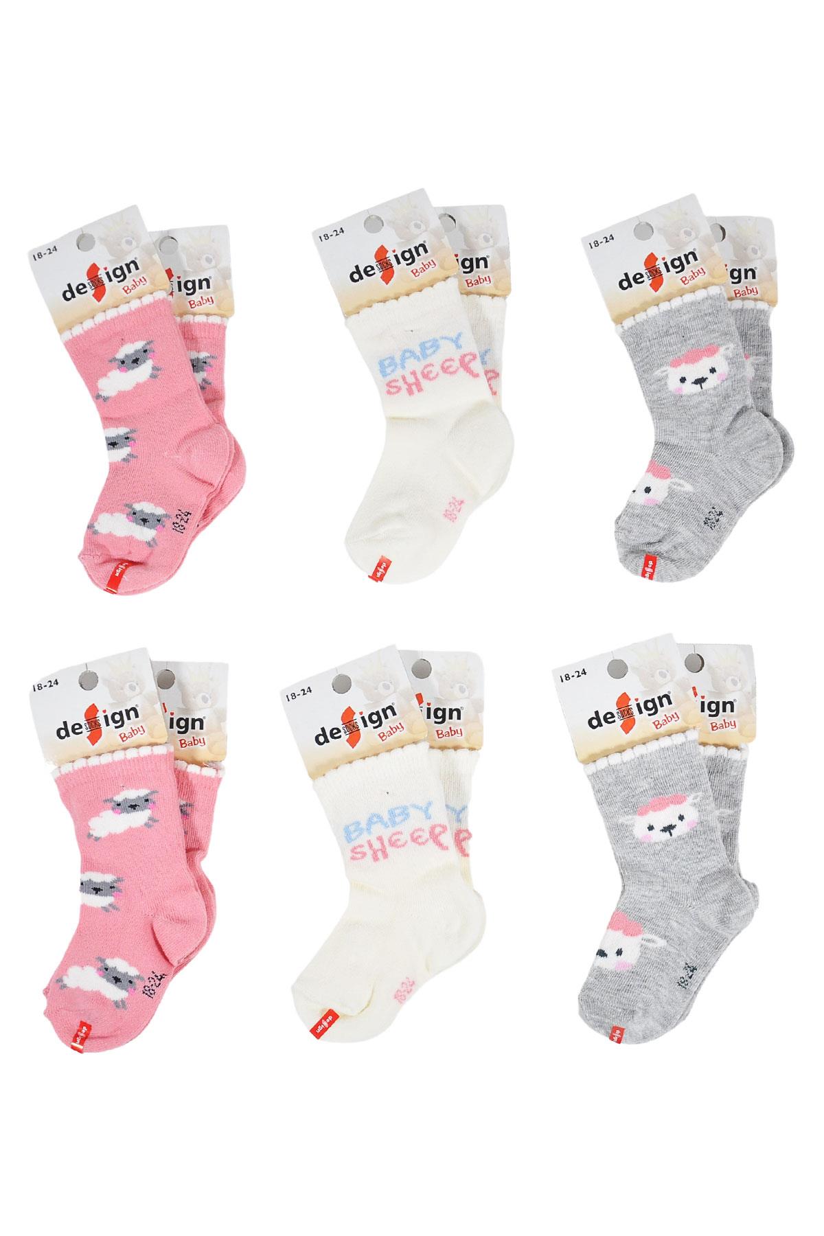 Koyun Desenli Soket Bebek Çorabı - Asorti - 0-24 Ay - %80 Pamuk | Design Socks