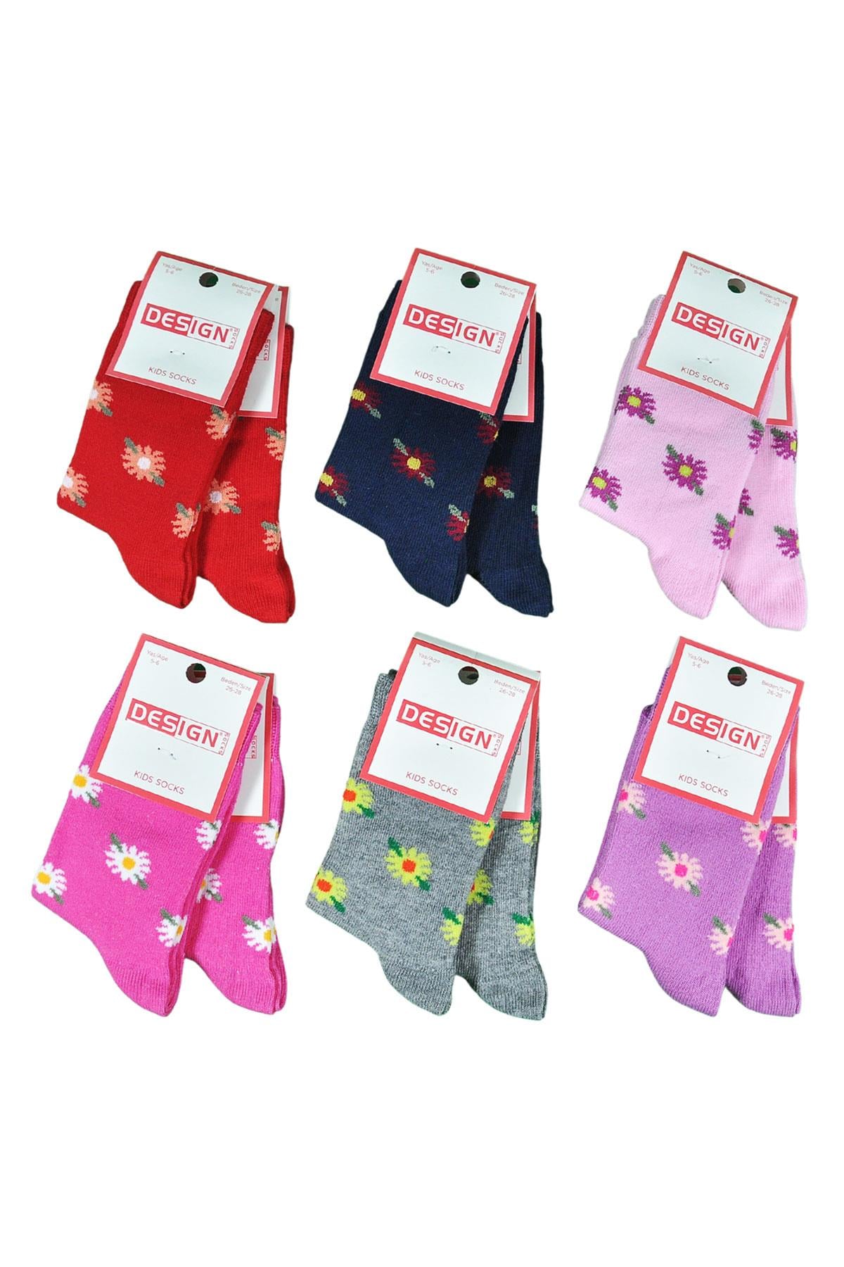 Minik Papatya Desenli Soket Çocuk Çorabı - Asorti - 3 Yaş / 11 Yaş- %70 Pamuk | Design Socks