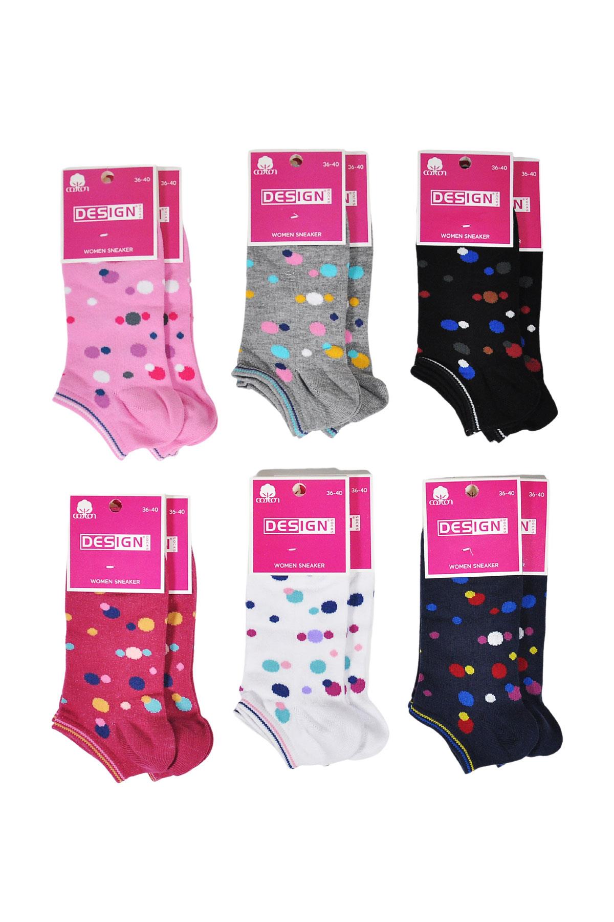 Puan Desenli Patik Kadın Çorabı - Asorti - 36-40 Numara - %70 Pamuk | Design Socks