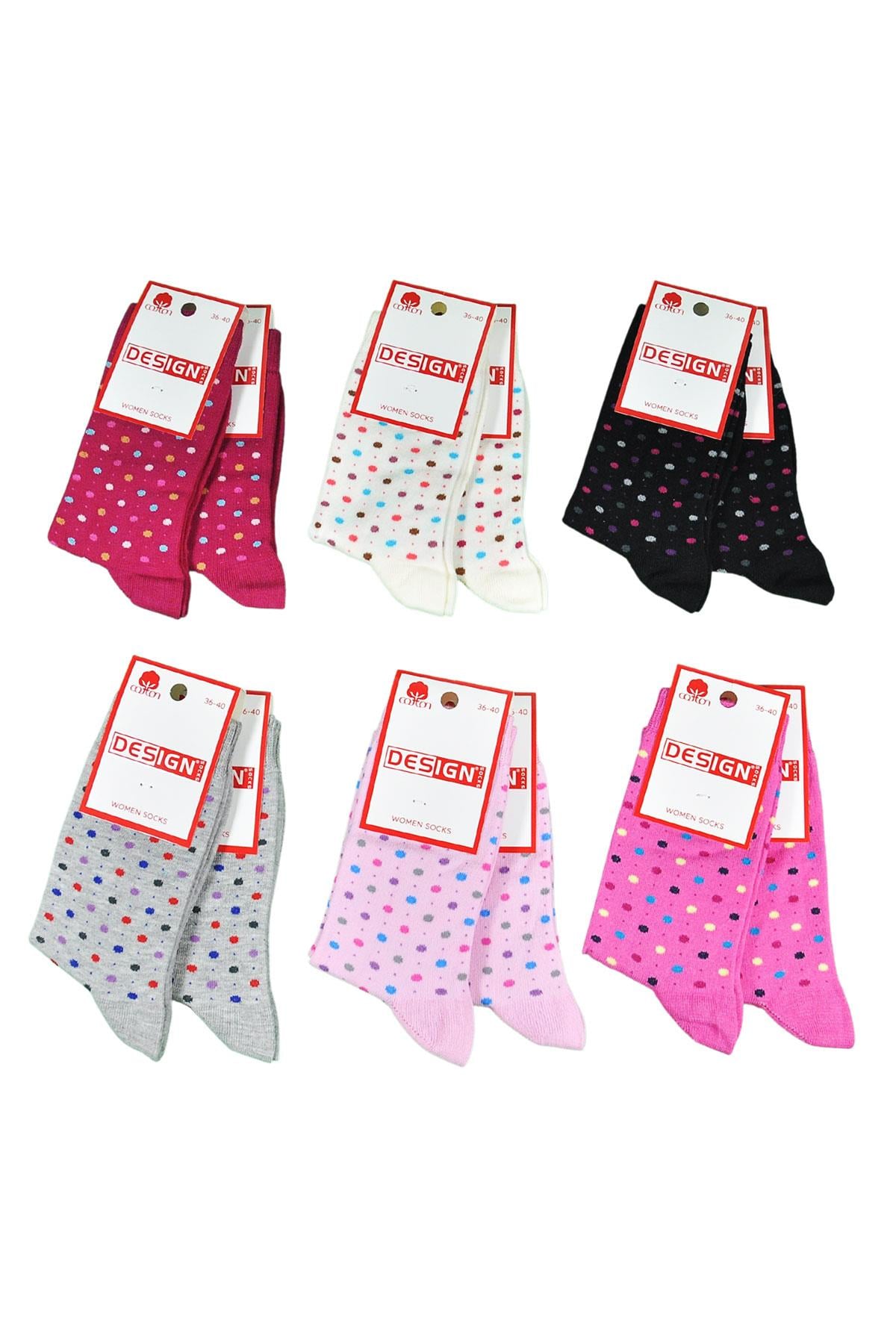 Puan Desenli Soket Kadın Çorabı - Asorti - 36-40 Numara - %70 Pamuk | Design Socks