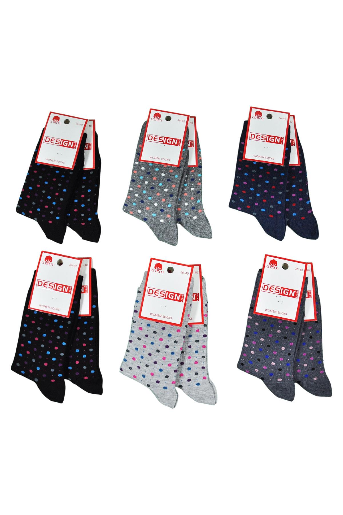 Puan Desenli Soket Kadın Çorabı - Koyu Asorti - 36-40 Numara - %70 Pamuk | Design Socks