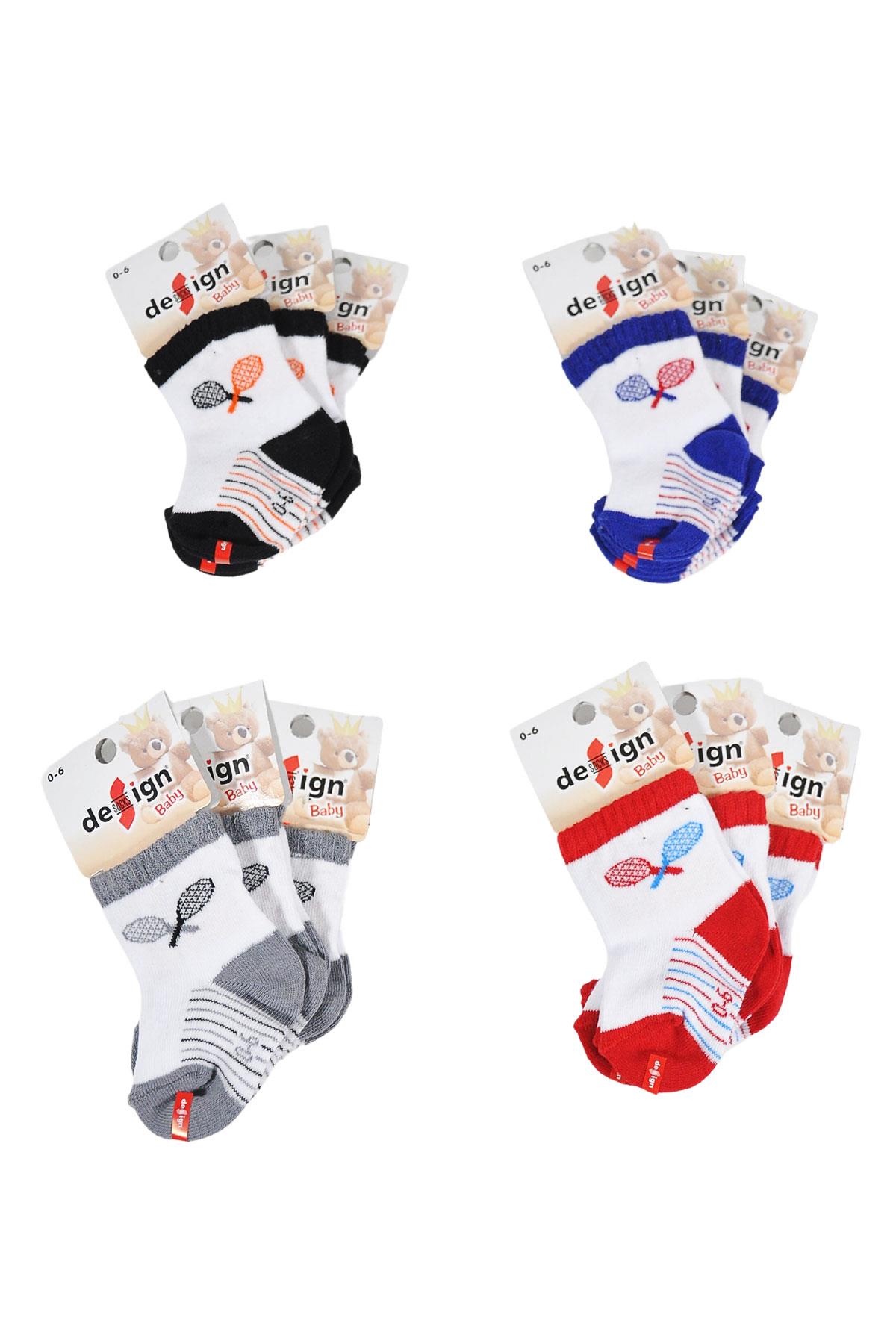 Raket Desenli Soket Bebek Çorabı - Asorti - 0-24 Ay - %80 Pamuk | Design Socks