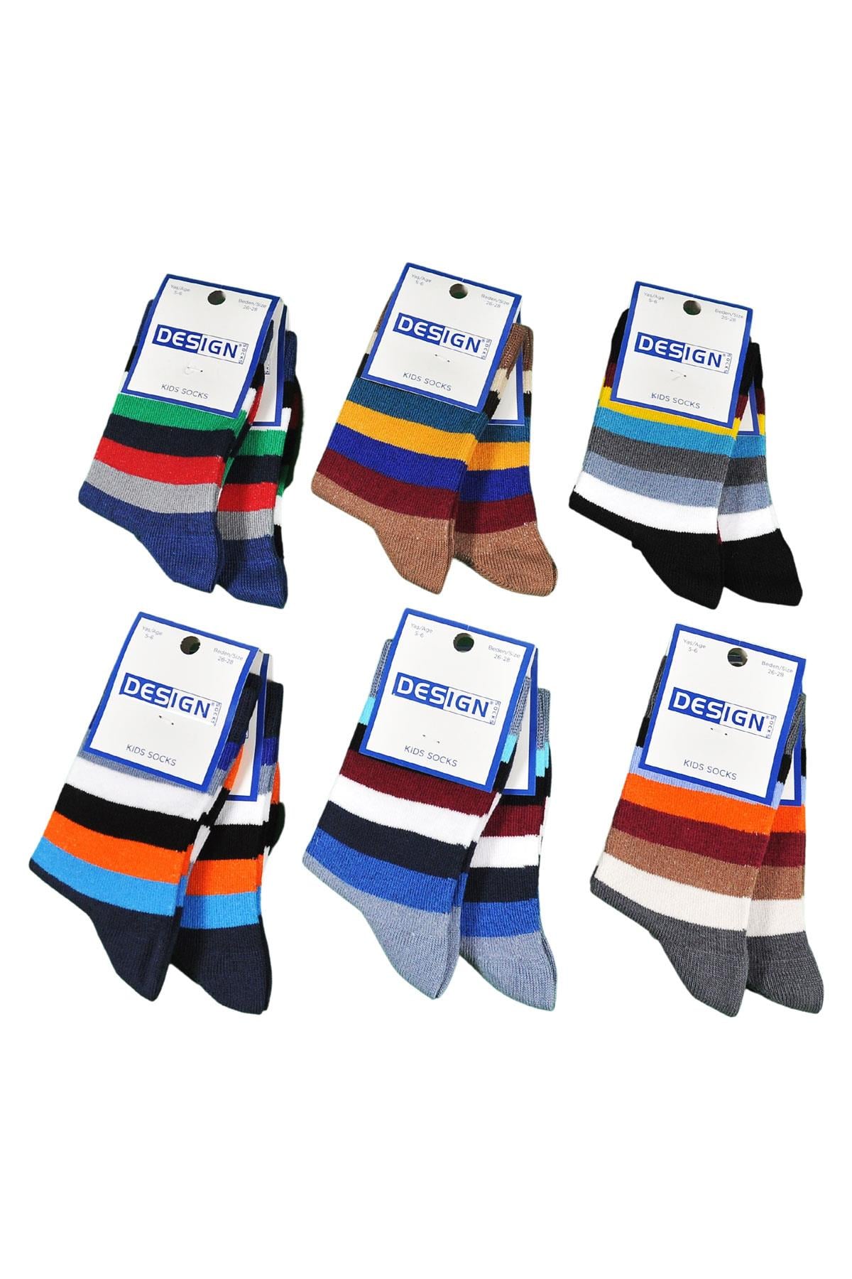 Renkli Çember Desenli Soket Çocuk Çorabı - Asorti - 3 Yaş / 11 Yaş- %70 Pamuk | Design Socks