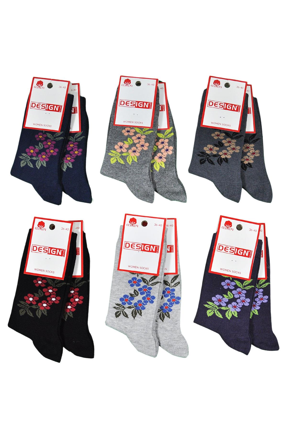 Şarmaşık Desenli Soket Kadın Çorabı - K.Asorti- 36-40 Numara - %70 Pamuk | Design Socks